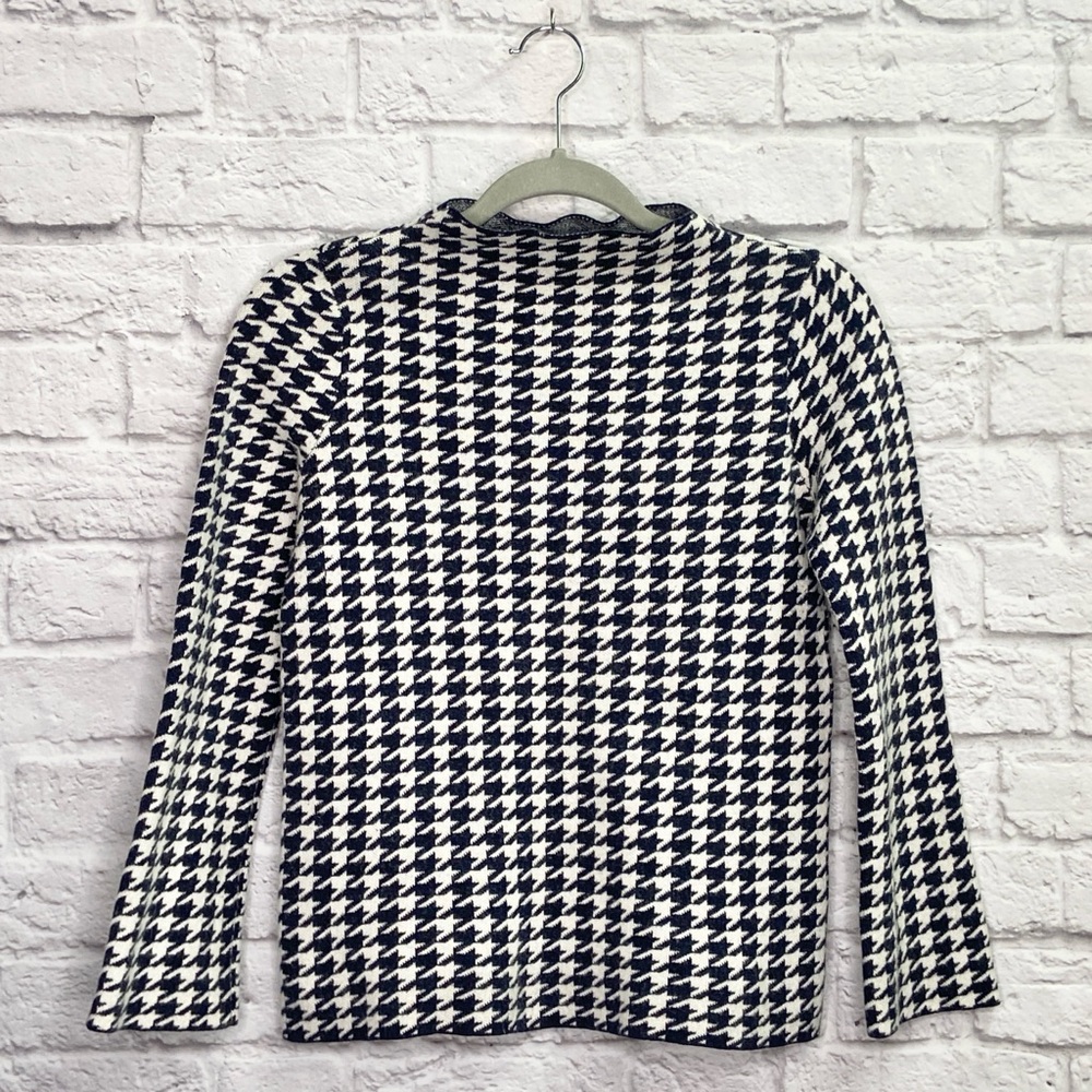 Ann Taylor Womens Houndstooth Sweater Size S Petites Mock Neck Wool Blend Blue - Picture 3 of 8